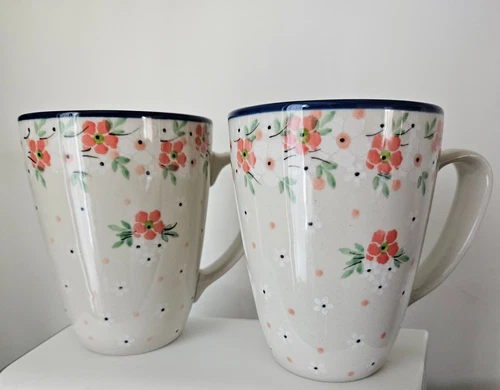 CERAMIKA ARTYSTYCZNA BOLESLAWIEC POLISH POTTERY MUGS Blushing Blooms 12 oz