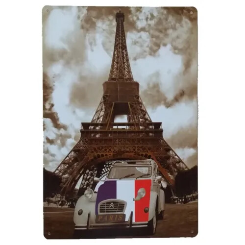 12x16in Metal Sign Retro Tin  Home Wall Decor race car Paris   funny Restaurant