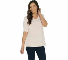 H by Halston Essentials V-Neck Elbow Sleeve Top w/Hi-Low Hem~3X~U Pick~A311527