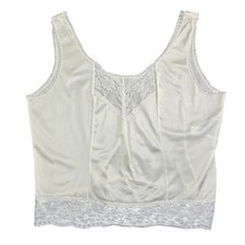Vintage 70s Camisole Women Small Ivory Lace Trim Antron Nylon Tank Cropped Top