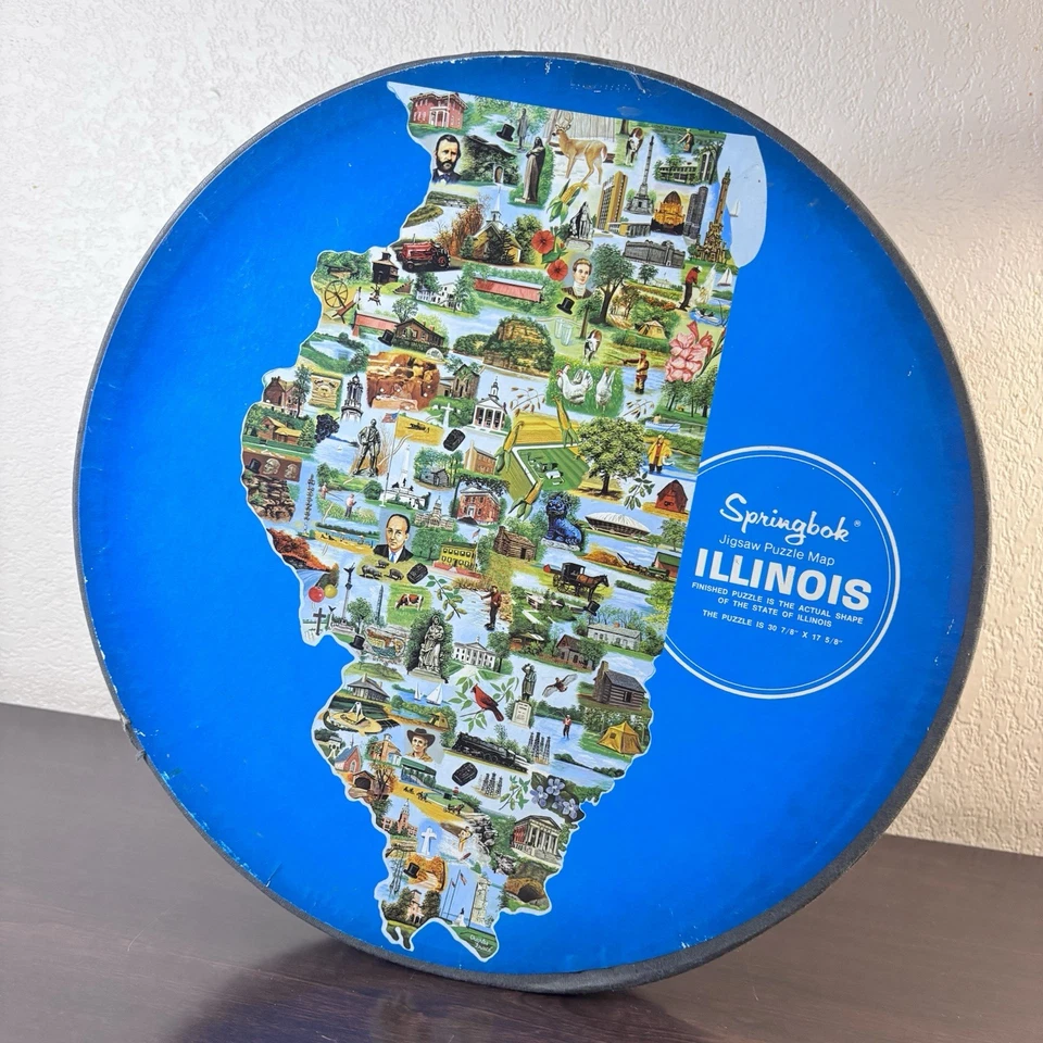 Vintage 1969 Springbok State of Illinois Shaped Puzzle Map Complete W Poster - Image 4 of 4