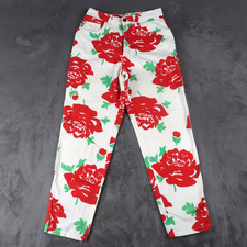Vintage 90s Moschino Jeans Women's 27x26 Pants Rose Floral Print Made In Italy
