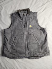 Carhartt Sherpa Lined Duck Canvas Vest Mens Size XL Gray Workwear 104277 GVL EUC