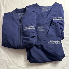 Figs Navy CASMA Scrub Tops x 2 and Navy Bellery Scrub Jacket Small