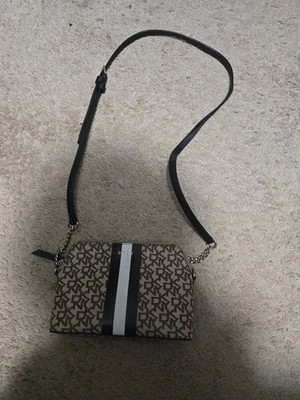 DKNY Beige/Brown Signature Monogram Crossbody Bag W/ Coin Pouch