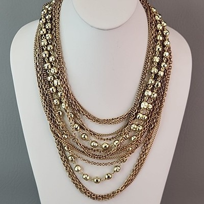 Vintage Layered Chain Necklace Seventeen Layers Gold Tone Chunky 19''