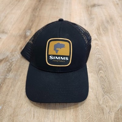 Simms Fishing Products Trucker Hat Cap Black Adjustable Patch Mesh Back Outdoor