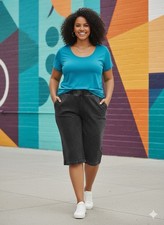 SIZE 18W Denim Co. NEW Black Denim Skimmer Pants Cotton/Spandex