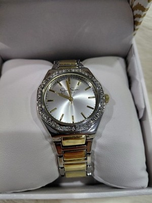 Jessica Simpson Two-Tone Silver and Gold Women's Crystal Accent Watch