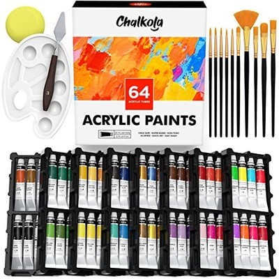Acrylic Paint Set Kit 64 Colors 10 Brushes Palette Sponge Palette Knife Supplies