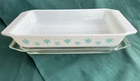 PYREX - Turquoise Snowflake 1 1/4 qt - 548-B - Vintage Rectangle Dish w/ Lid