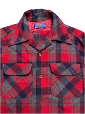 Pendleton 1960s Wool Board Shirt Mens S Red Plaid Loop Collar USA Loop Vintage