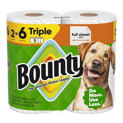 Bounty Full Sheet Paper Towels, White, 2 Triple Rolls = 6 Regular Rolls Packa...