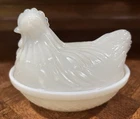 Vintage Milk Glass Hen on Nest Chicken Dish Lid 4.25"L 3.75"H x 3.25”W White