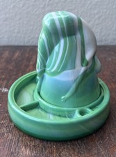 McKee Unmarked Green and White Slag Bottoms Up Shot Glass with Coaster