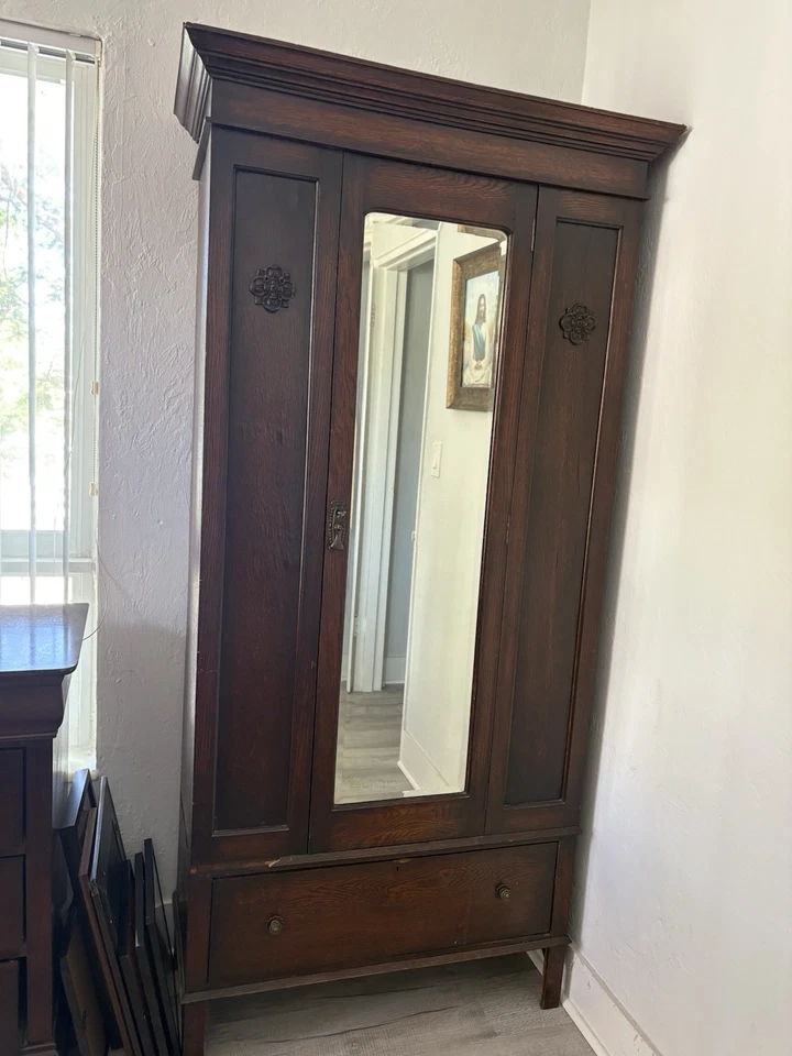 Antique Mirrored Armoire Wardrobe - Image 2 of 4