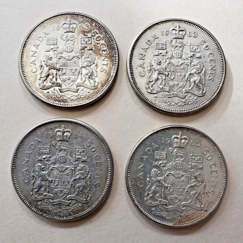 Lot of 4 Canadian Half Dollar 50c King George VI 1963 (2), 1964, 1965