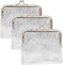 3 Pack Clear Coin Purse Transparent Change Purse Kiss Lock Coin Wallet
