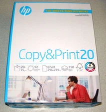 HP Copy & Print PAPER 20 lb, 8.5 x 11, White, 1 MEGA REAM (750 sheets) 92 bright