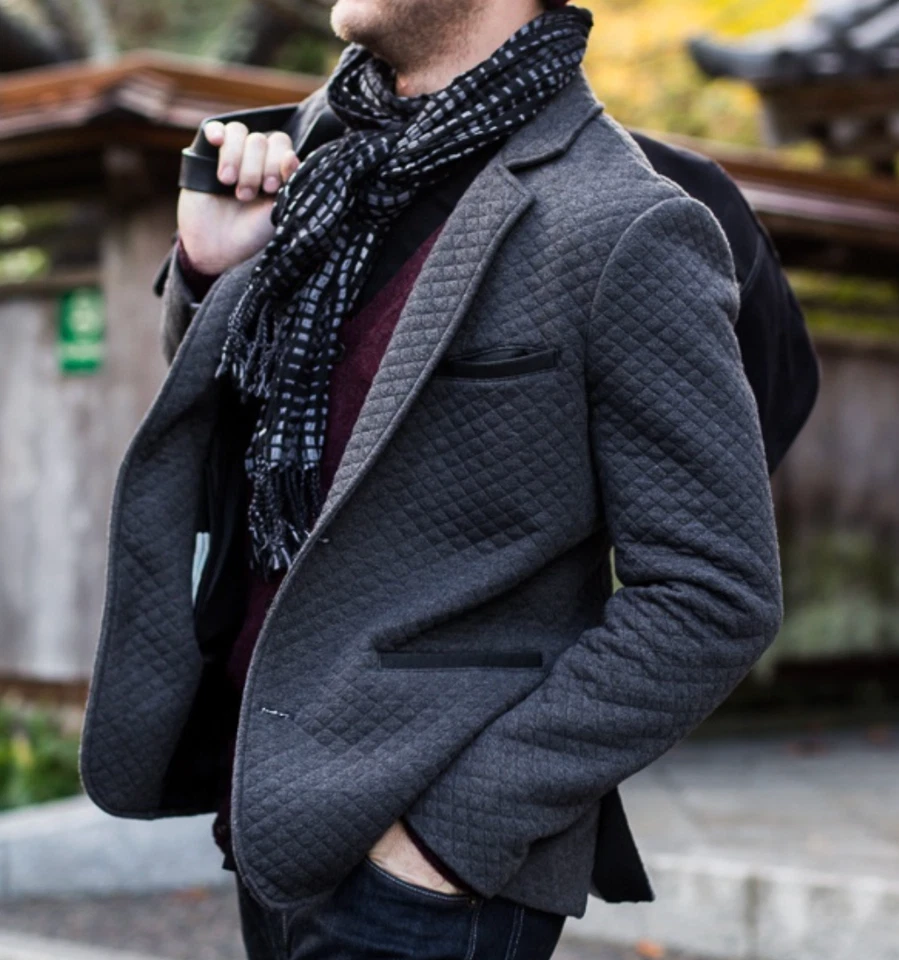 Chaqueta de viaje Betabrand para hombre talla mediana gris acolchada de dos botones Foto 2 de 4