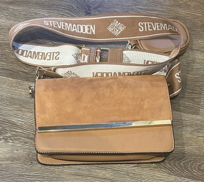 Steve Madden Tan Crossbody Bag Metal Bar Accent Detachable Strap Removable Pouch