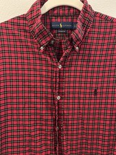 Ralph Lauren Men's Large Red Tartan Plaid Shirt Classic Fit, Long Sleeve, Button
