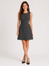 Madewell Tweed Fit & Flare Dress Womens 0 Black White Wool Silk Academia Dress