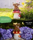 Yeomoo Solar Highland Cow Garden Ornament Resin with LED Flowers – Brown photo 4
