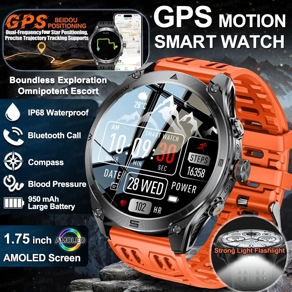 2025 GPS Sports Smart Watch AMOLED 1.75in IP68 Waterproof BT Call Flashlight 950