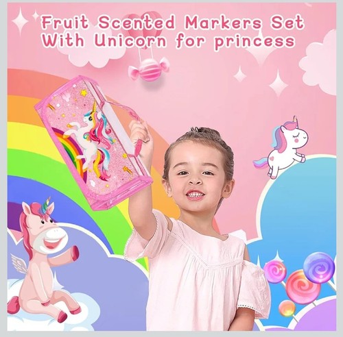 Fruit Scented Markers Set for Kids Art Unicorn Pencil Case 60pcs Scented Art Set - Picture 7 of 8
