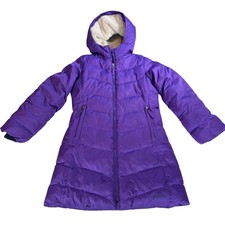 Lands End girls long purple fur lined puffer jacket. Size S 6-7. Heavyweight