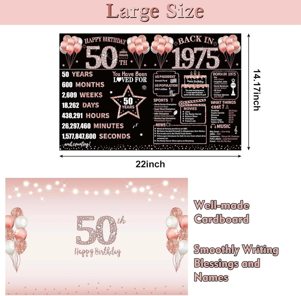 Tarjeta grande de 50 cumpleaños con sobre decoraciones de feliz 50 cumpleaños para W Foto 2 de 4