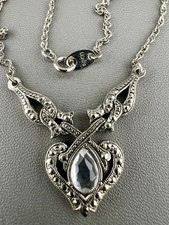 Collar Avon Vintage Estrás Esencia Romántica Declaración Tono Plata Firmado
