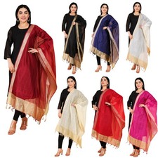 Women's Solid Chanderi Silk Dupatta With Golden Border Ethnic Wear Scarf