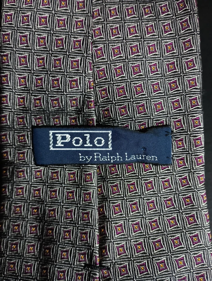Corbata de Colección Polo Ralph Lauren Seda Hecha a Mano en EE. UU. Geométrica Para Hombre Cuello Plateado Foto 3 de 4