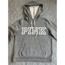 Victoria's Secret PINK Hoodie Gray Heathered Logo Pullover Sweatshirt Womens M