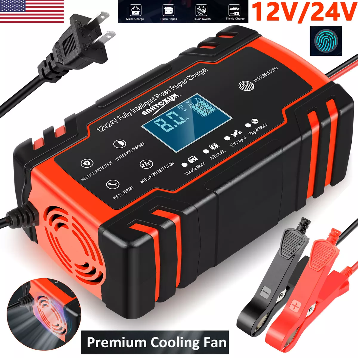 12V 24V Car Battery Charger Intelligent Automatic Pulse Repair Starter  AGM/GEL