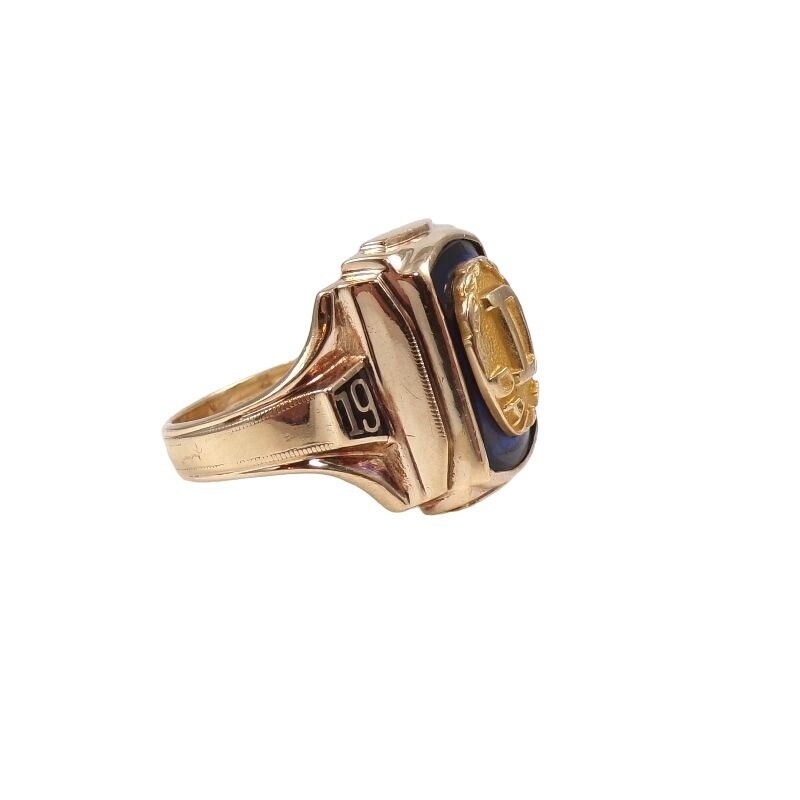 アクセサリー Dalton High School Class Ring 1966 Vintage Solid 10K Yellow Gold 1966 Class School Ring Blue