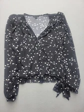 INC International Concepts WomenTop Large Black/White Shirt  Long Sleeve Dots