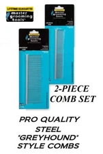 Master Grooming Tools Greyhound Style 2 pc PRO SET COMB Steel Kit Pet Dog Cat