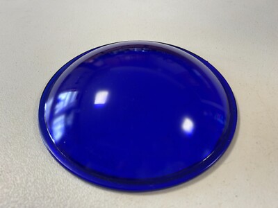 Vintage Large Blue Kopp Glass Railroad Signal / Lantern Lens Cover 7 9/16''  #3