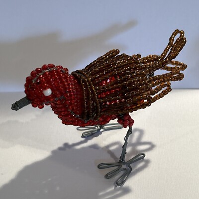 Vintage Handarbeit Draht Glasperlen Rot Rotkehlchen Weihnachten Beadworx Figur