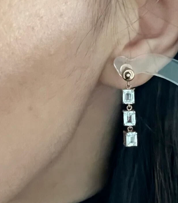 9ct Rose Gold Dangle Drop Earrings Topaz and Diamond Stones Full UK Hallmarked - Image 4 of 4