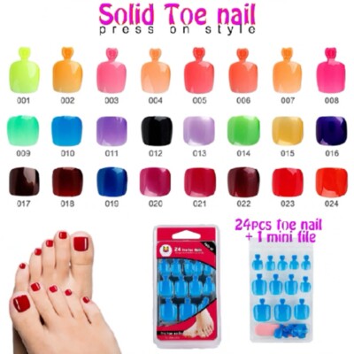 24pcs Glue On Press On Toe Nails Summer Artificial False Nail Art Tips