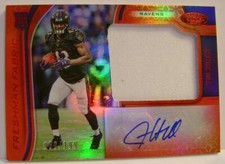 JUSTICE HILL FRESHMAN FABRIC /199 AUTO RELIC PANINI CERTIFIED FOOTBALL 2019