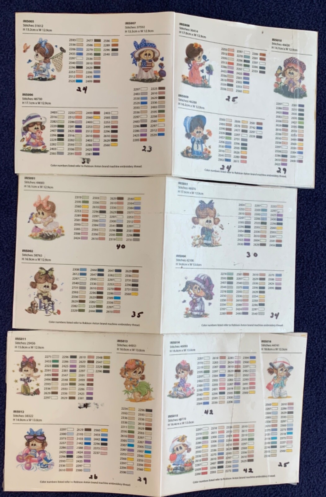 Baby lock Iris Collection I Embroidery Machine Designs CD Color Charts - Nice