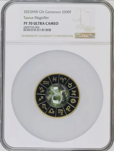 2023 Taurus Magnifier Cameroon Colorized 17.5 g .999 Silver NGC PF70 Ultra Cameo