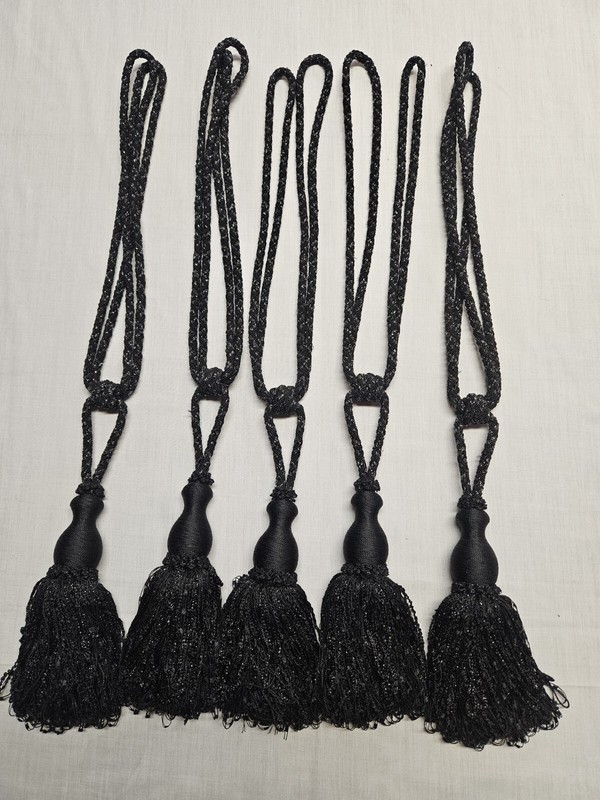 Wrights Tassel 6"/Tiebacks, Set of 5, Black with Silver Flecks - New (T-ZB)