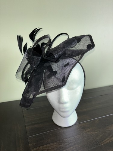 Women’s Black Hat/Fascinator/Headband Headpiece Kentucky Derby Wedding/Church - Afbeelding 1 van 10