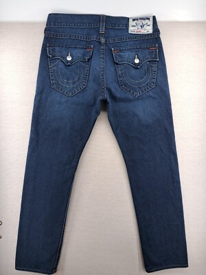 True Religion Jeans Mens 36x33 Skinny Dark Wash Fade Whisker